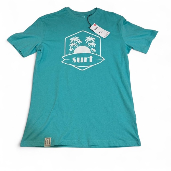 NWT Sinsay Surf Surfboard Shirt Mens S Aqua Surfing Beach Swell Summer Vibes - Picture 1 of 6